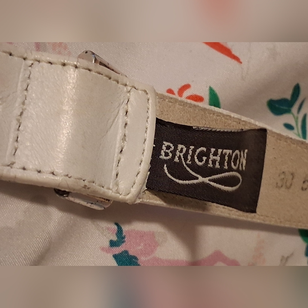 EUC Vintage 1991 Brighton White Leather & Silver Concho Stitch Boho Belt 36.5in - Picture 5 of 7